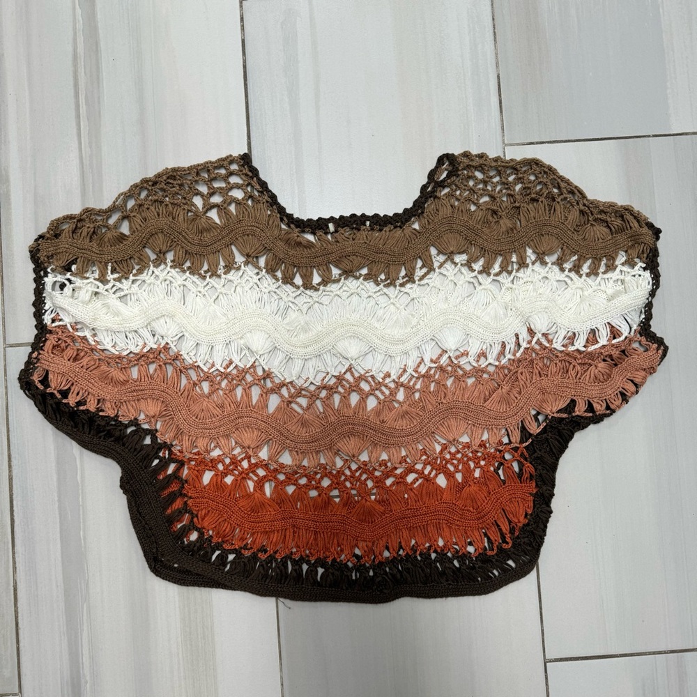Crocheted knit sweater over shirt top accent